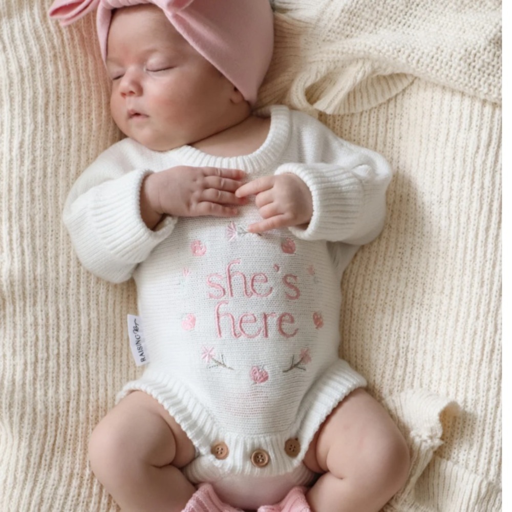 She’s Here Announcement Romper